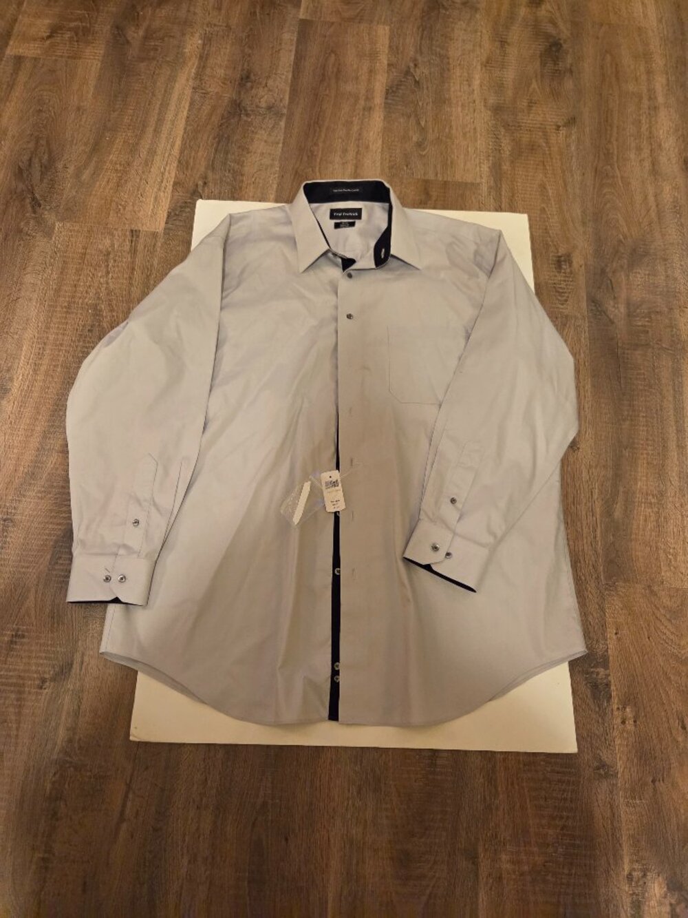 Paul Frederick Classic Fit Non-Iron Dress Shirt-Gray Fabric/Contrast Black Colla